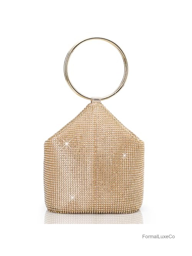 Rhinestone Clutch Evening Bag Sparkly Glitter Round Handle Purse For Party Prom